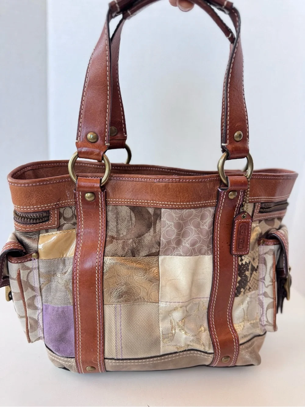 Vintage Y2K Coach Signature Patchwork Leather Suede 10002 Tote Leather Straps